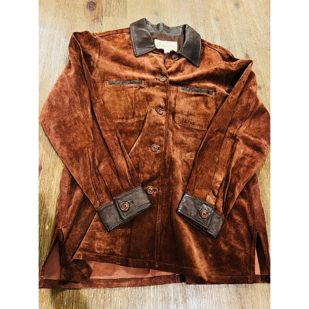 Margaret Godfrey Vintage Suede Leather Shirt Jacket Brown Cognac Large L